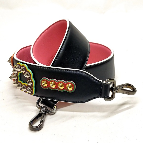FENDI Vitello Dolce Fun Fair Metal Studded Strap You Black Multicolor - Picture 1 of 9